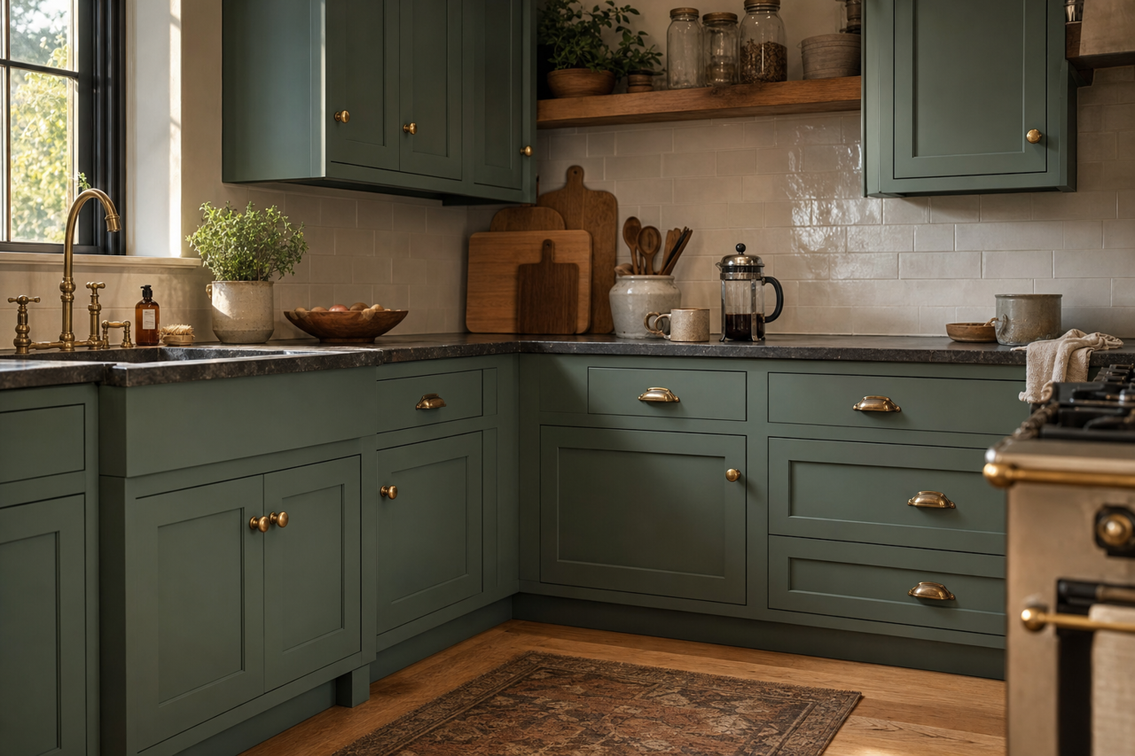 Silver Pine by Benjamin Moore on cabinets