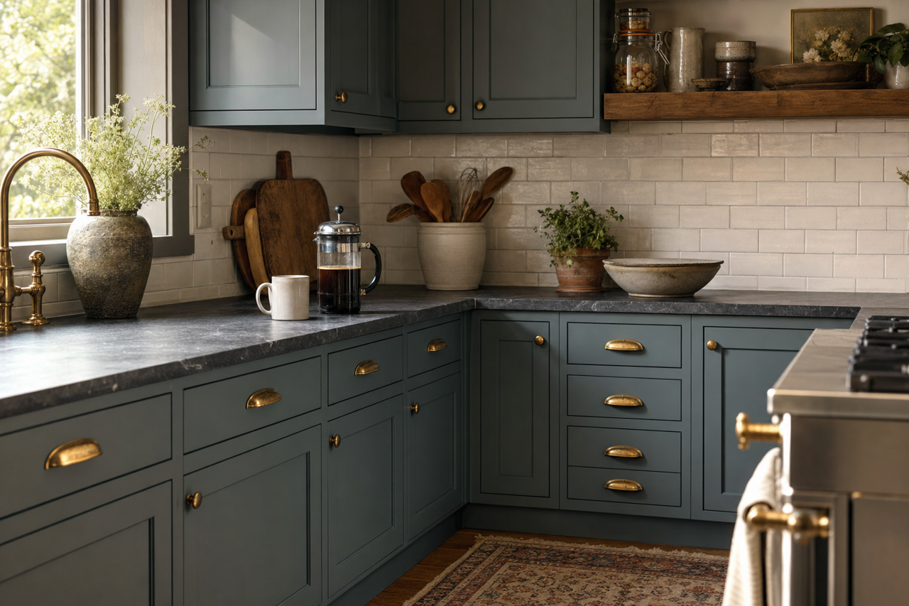 Charlotte Slate by Benjamin Moore on cabinets