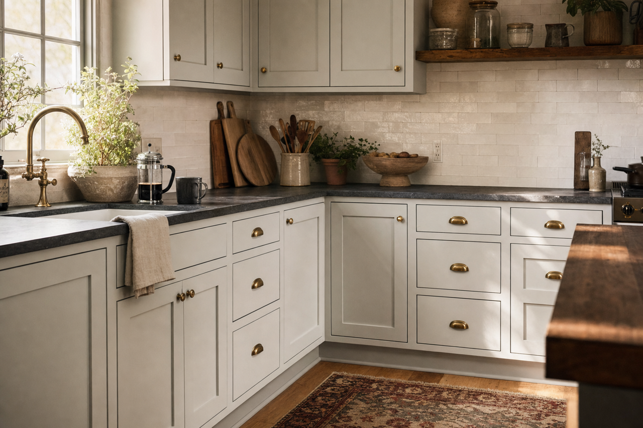 Harbor Gray by Benjamin Moore on cabinets