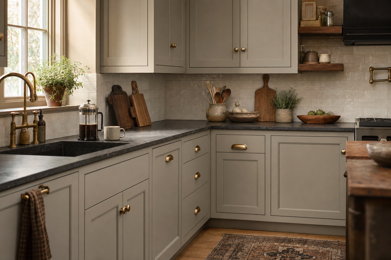 Ozark by Benjamin Moore on cabinets