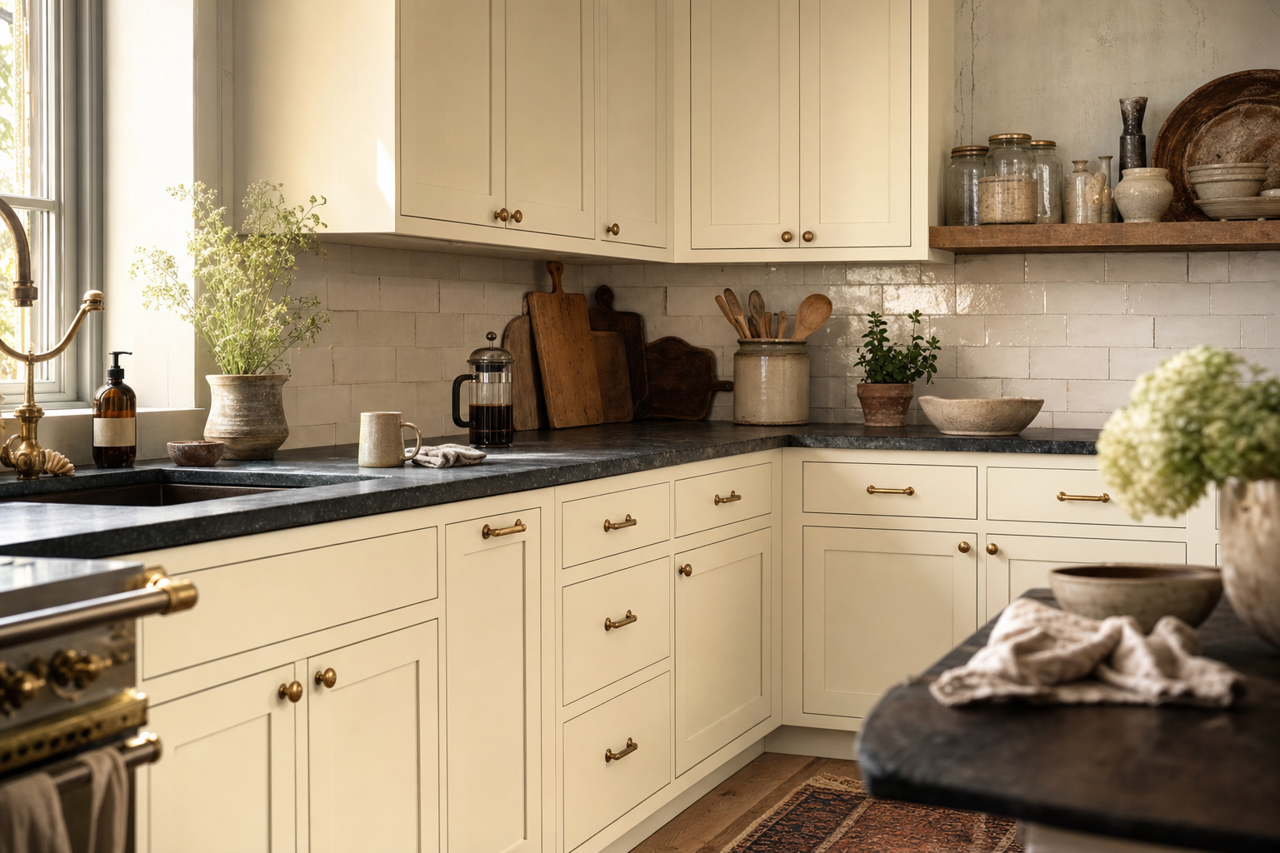 Glacier White by Benjamin Moore on cabinets