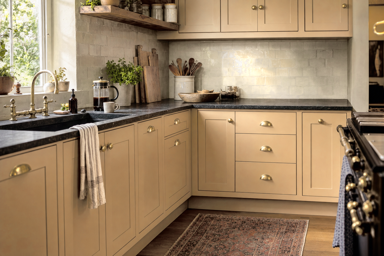 Springfield Tan by Benjamin Moore on cabinets