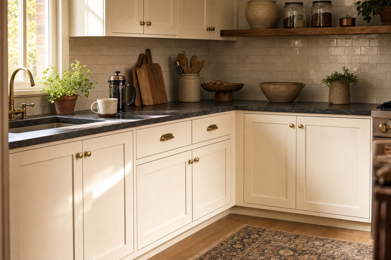 Gardenia by Benjamin Moore on cabinets
