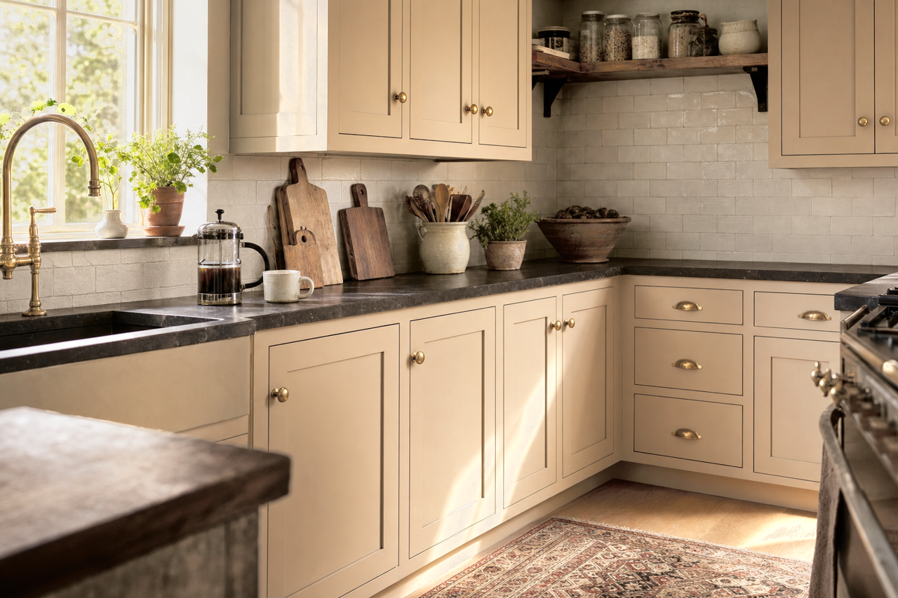 Truffle by Benjamin Moore on cabinets