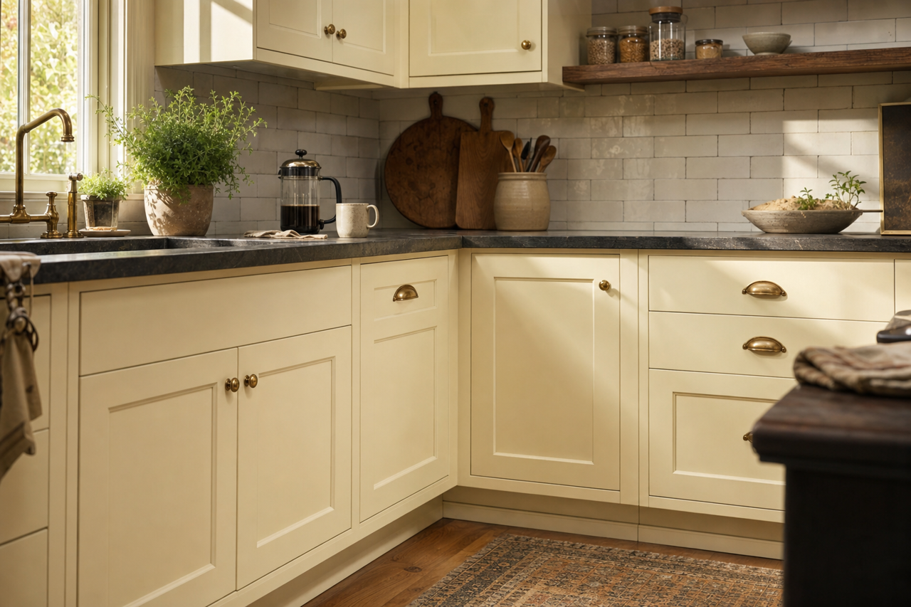 Mascarpone by Benjamin Moore on cabinets