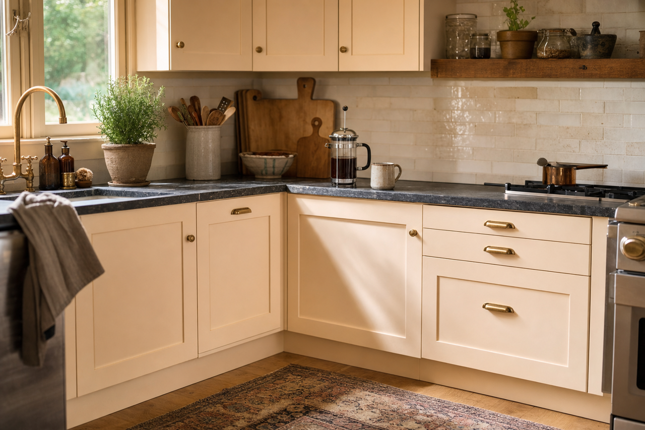 Fondant by Benjamin Moore on cabinets