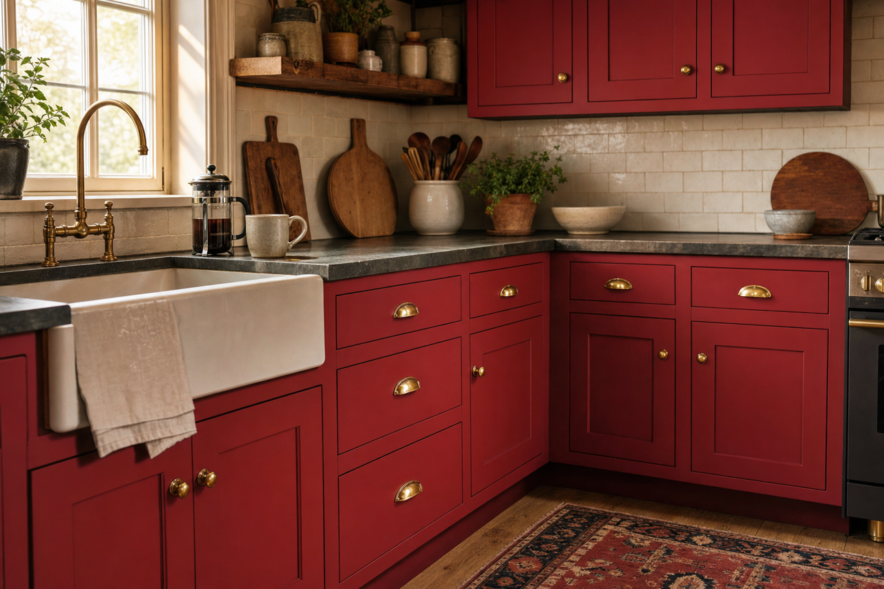 Caliente by Benjamin Moore on cabinets