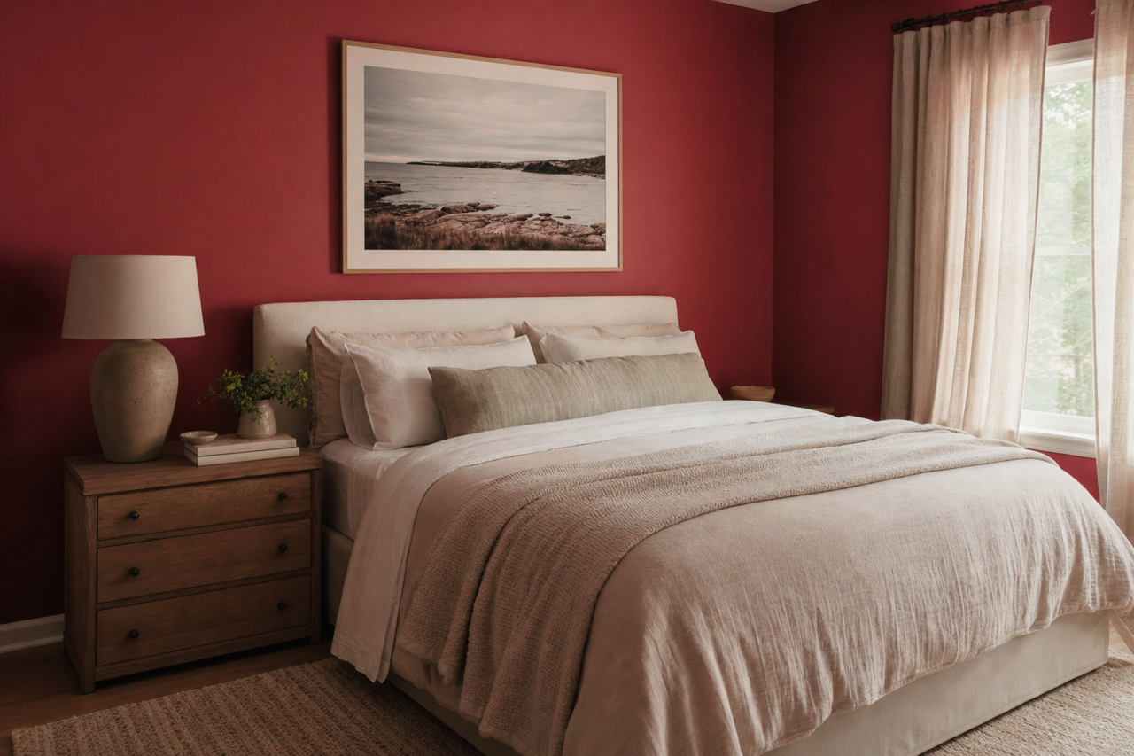 Pomegranate by Benjamin Moore on interiors