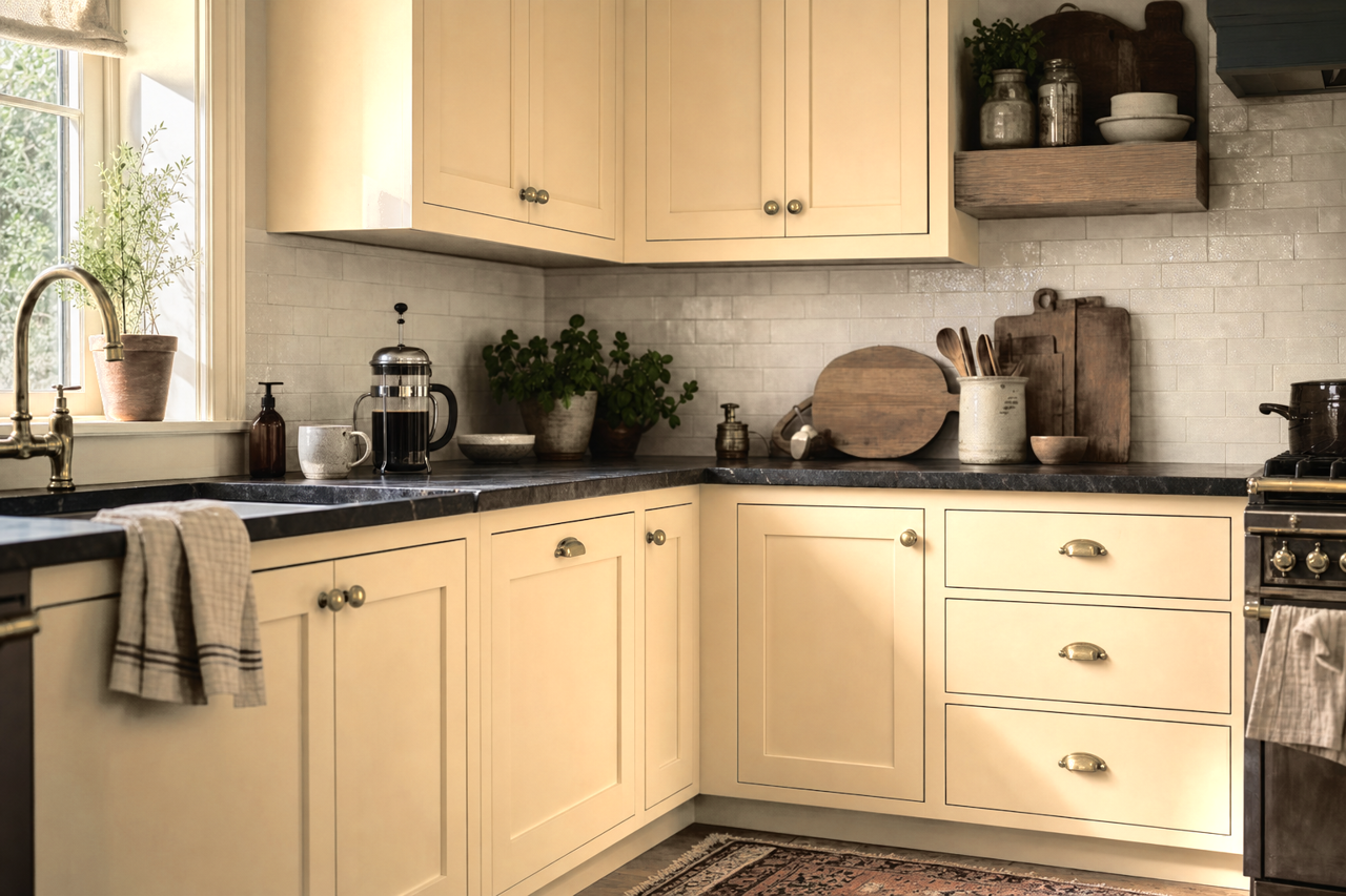 Handmade by Benjamin Moore on cabinets