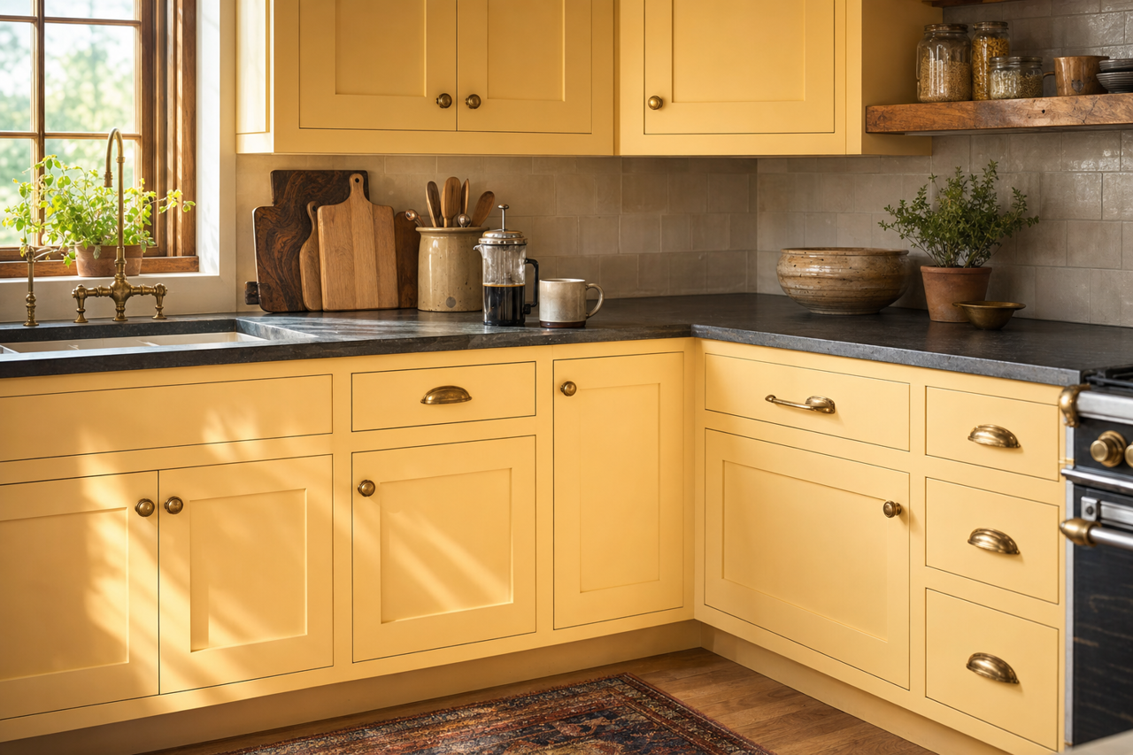 Soleil by Benjamin Moore on cabinets