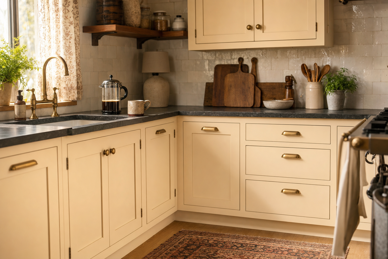 Lychee by Benjamin Moore on cabinets