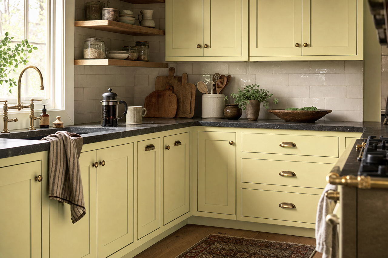 Grasshopper by Benjamin Moore on cabinets