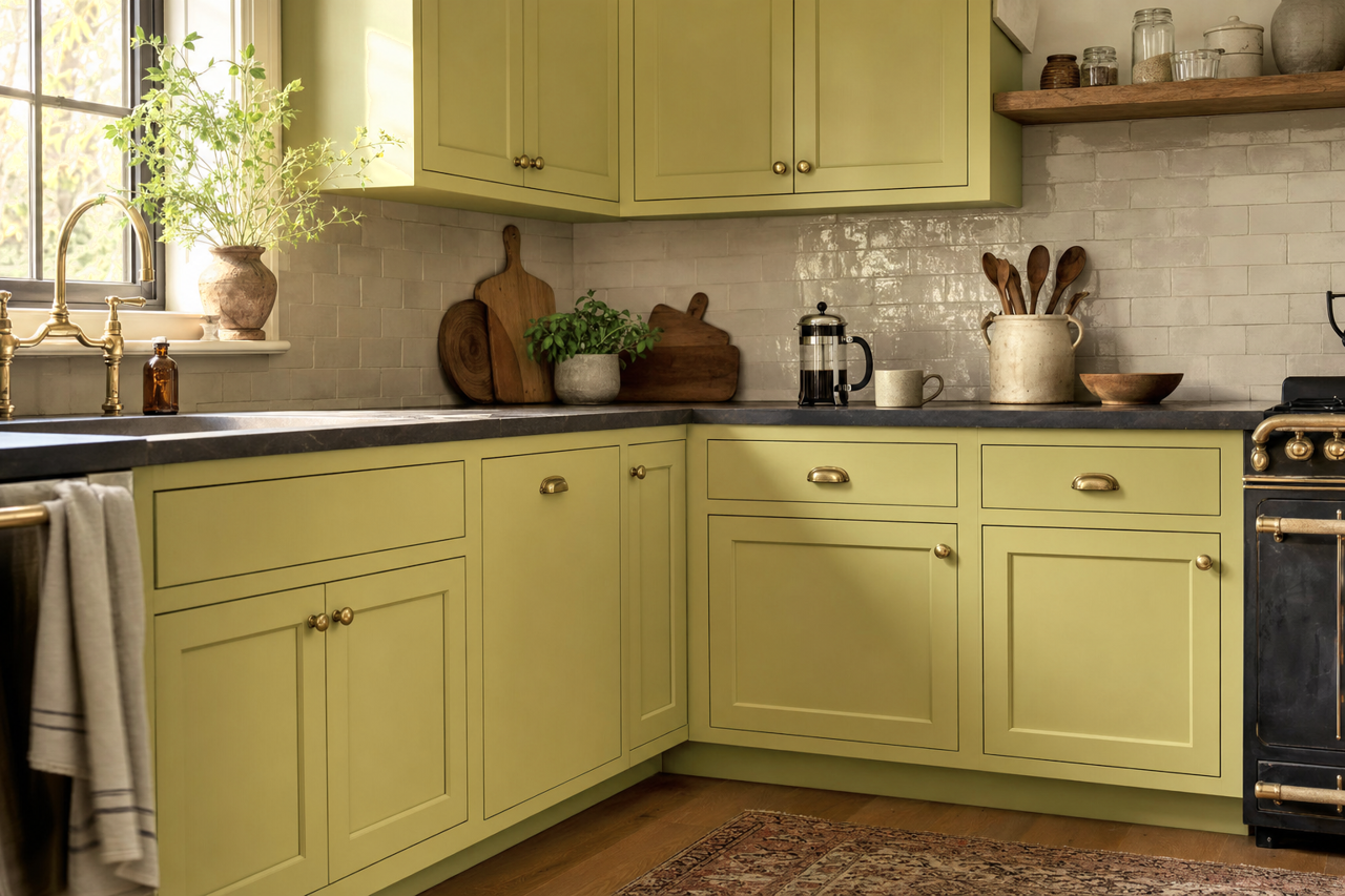 Agave by Benjamin Moore on cabinets