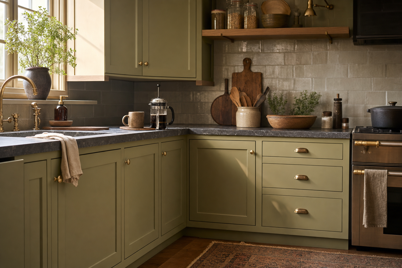 Aventurine by Benjamin Moore on cabinets