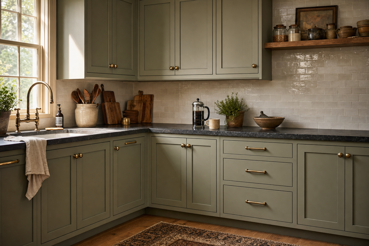 Jojoba by Benjamin Moore on cabinets