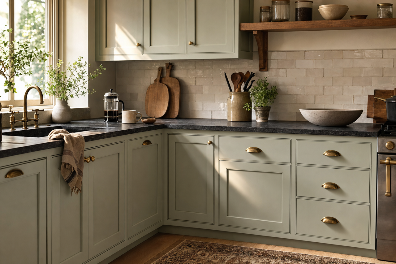 Flora by Benjamin Moore on cabinets