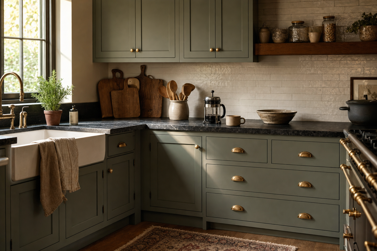 Lush by Benjamin Moore on cabinets