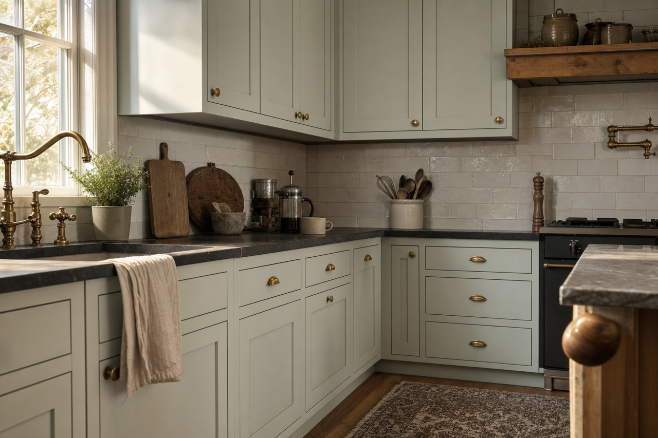 Tranquility by Benjamin Moore on cabinets
