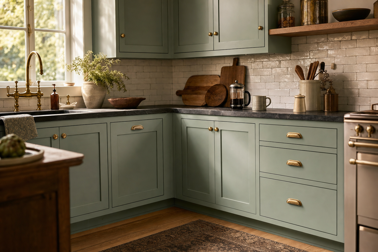Azores by Benjamin Moore on cabinets