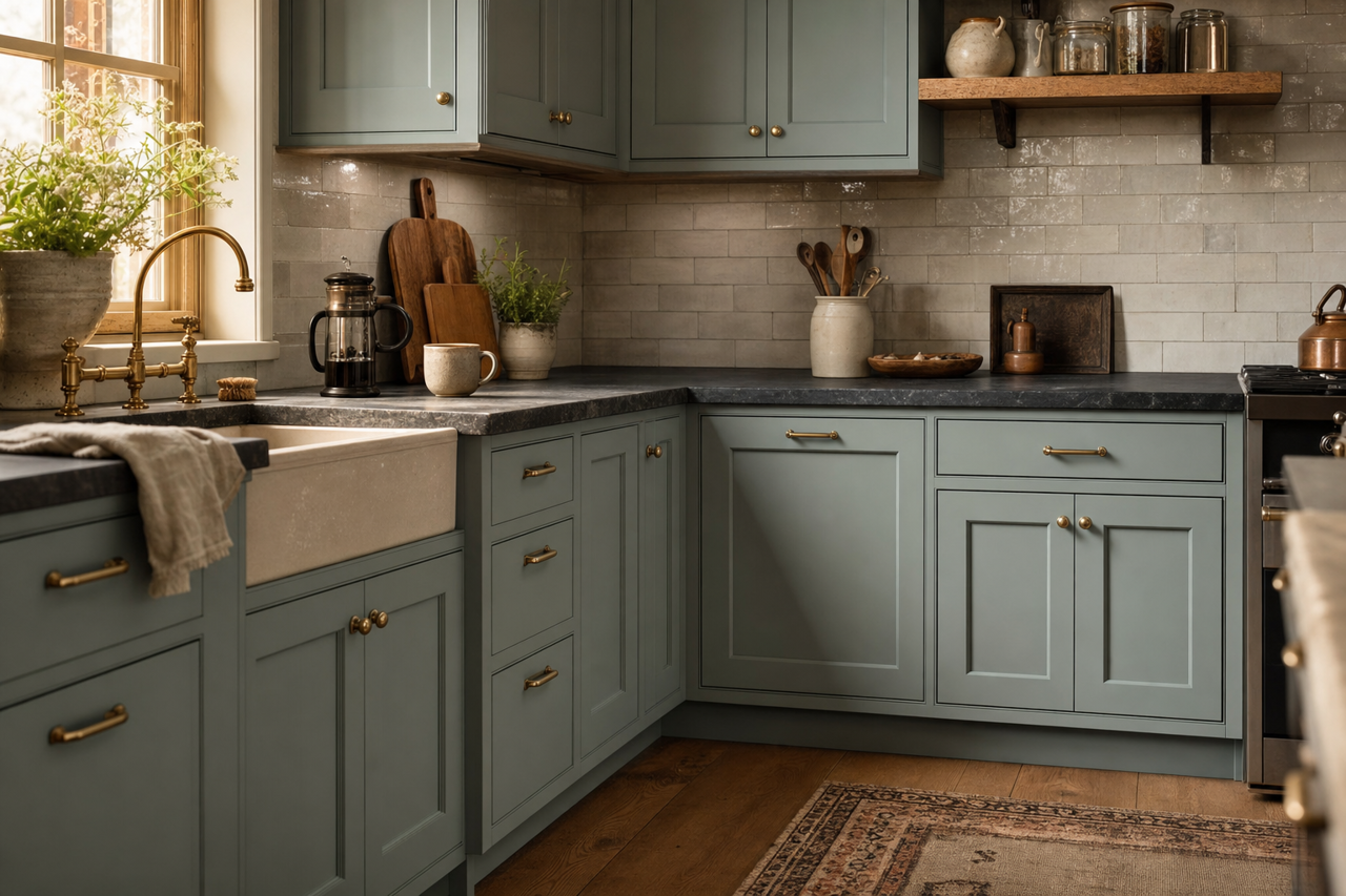 Atmospheric by Benjamin Moore on cabinets