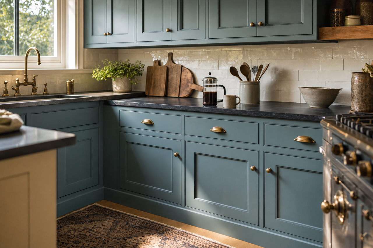 Blue by Benjamin Moore on cabinets