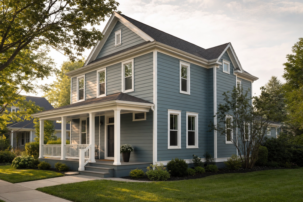 Blue by Benjamin Moore on exterior