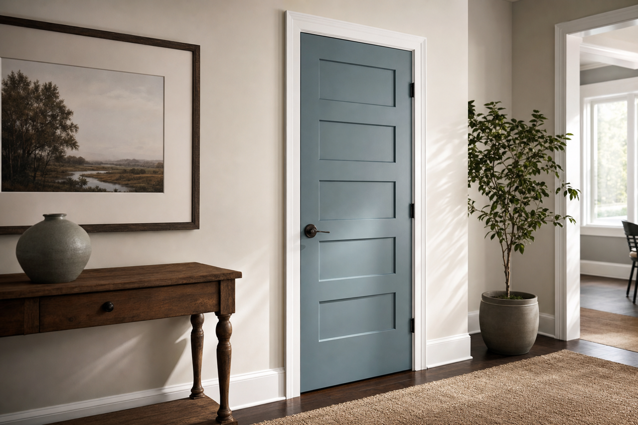 Blue by Benjamin Moore on interior-doors