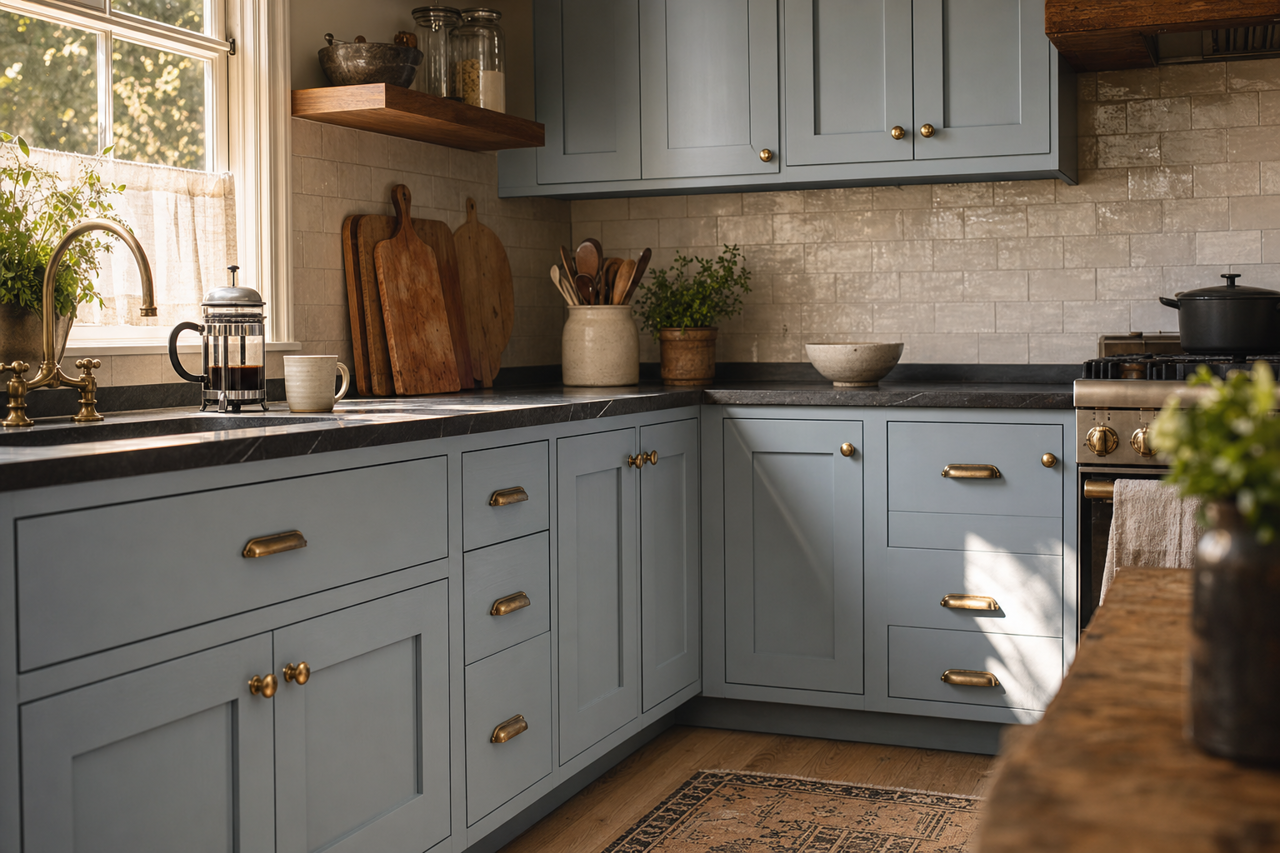 Solitude by Benjamin Moore on cabinets
