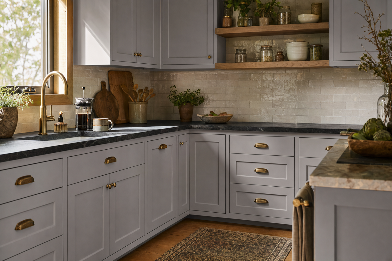 Wisteria by Benjamin Moore on cabinets
