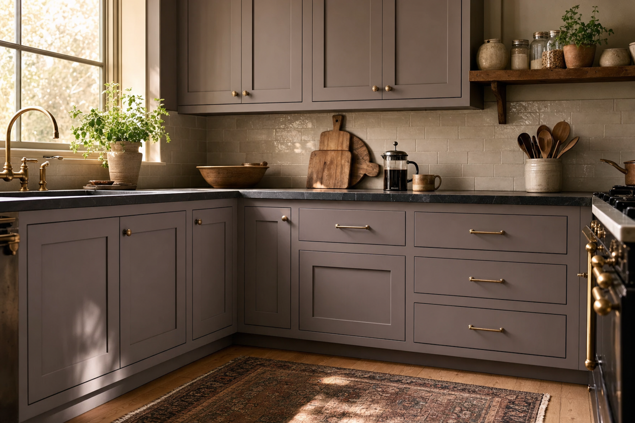 Kasbah by Benjamin Moore on cabinets