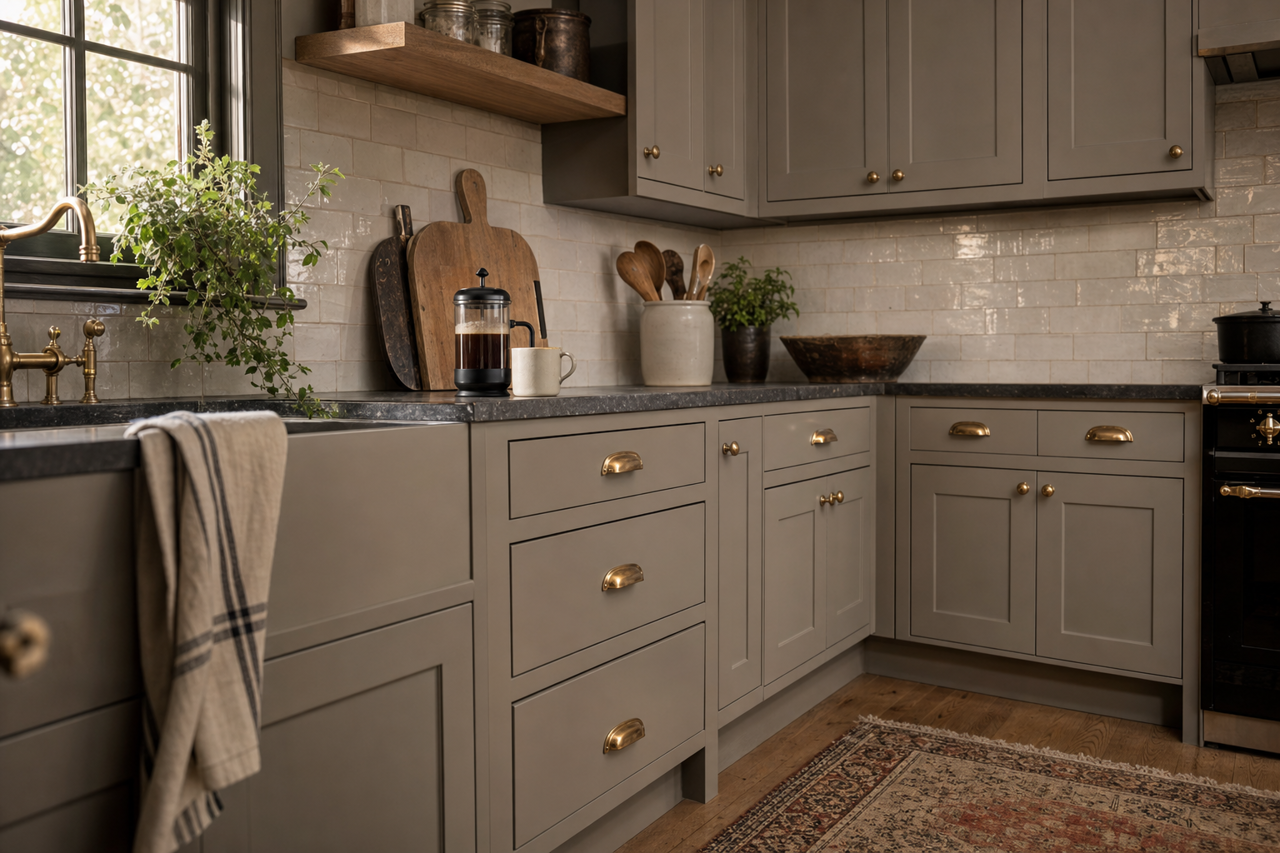 Sparrow by Benjamin Moore on cabinets