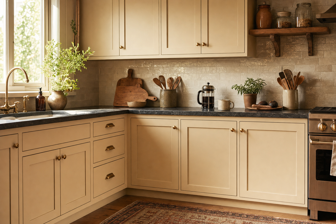 Jute by Benjamin Moore on cabinets