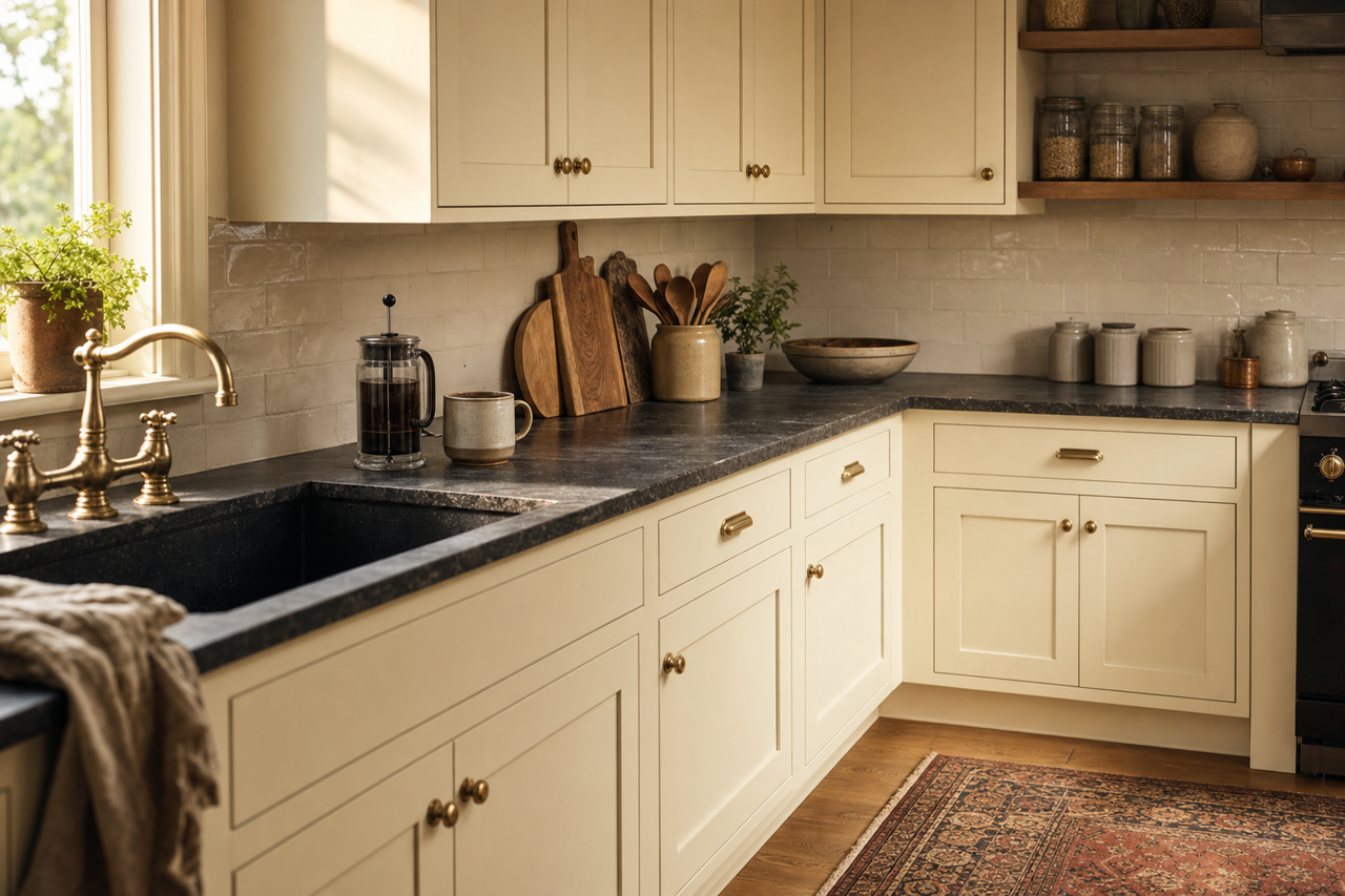 Ivory by Benjamin Moore on cabinets