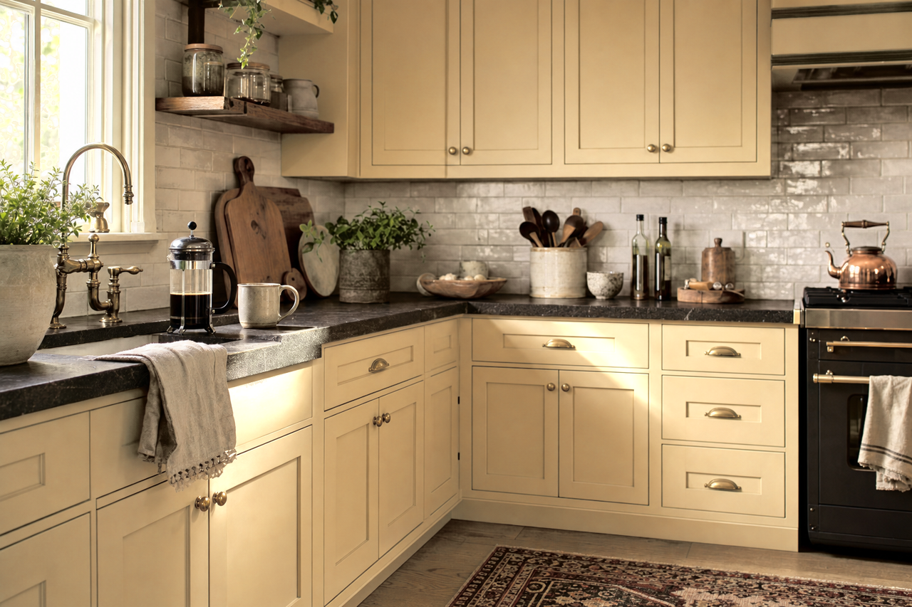 Sandy by Benjamin Moore on cabinets