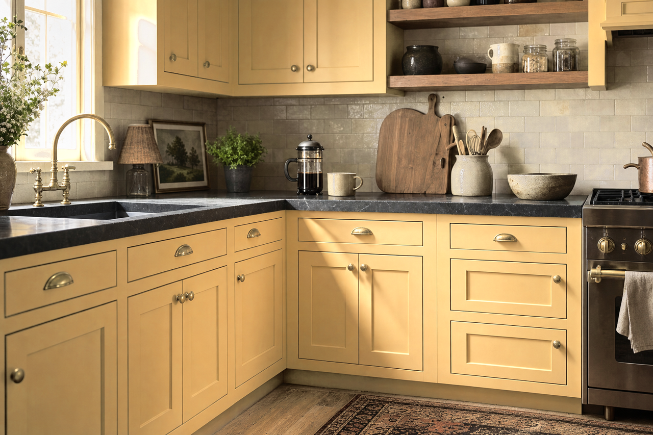 Dijon by Benjamin Moore on cabinets