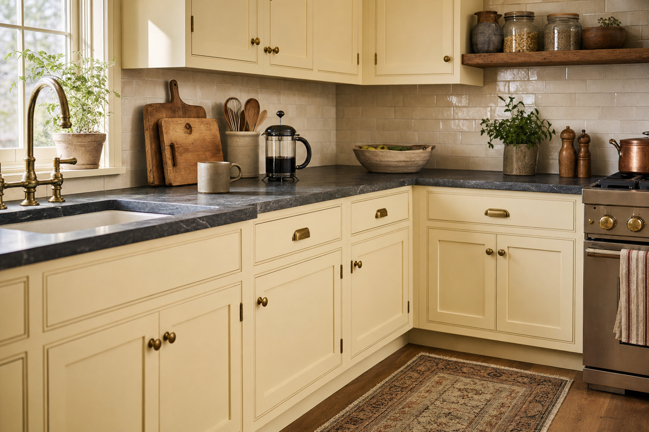 Seaspray by Benjamin Moore on cabinets