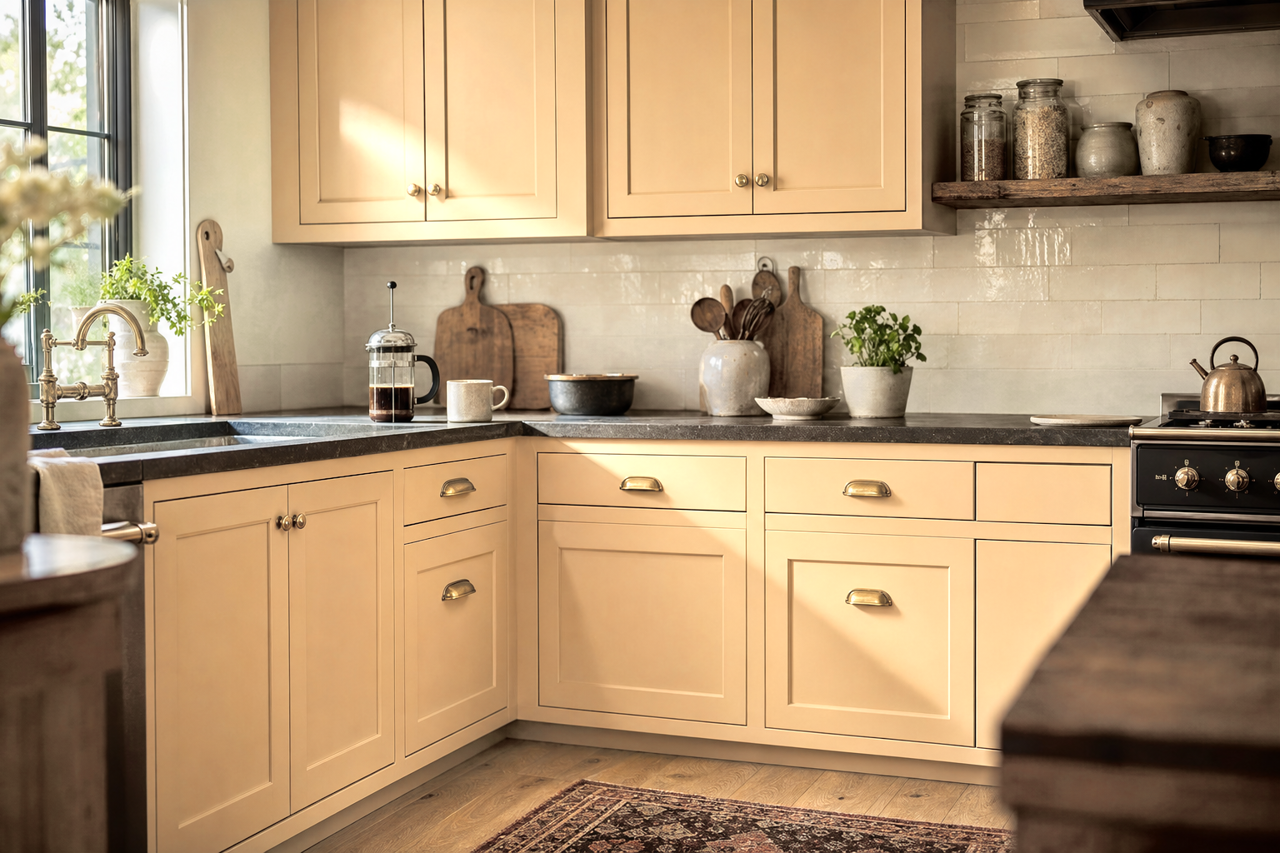 Sepia by Benjamin Moore on cabinets