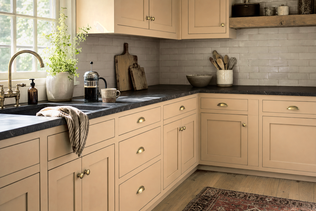 Bluffs by Benjamin Moore on cabinets