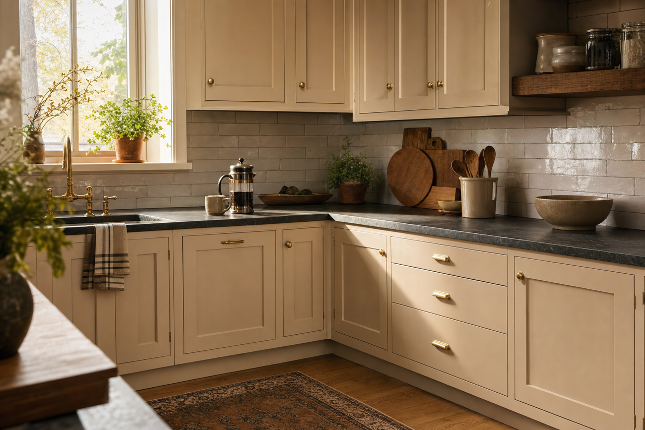 Stone by Benjamin Moore on cabinets