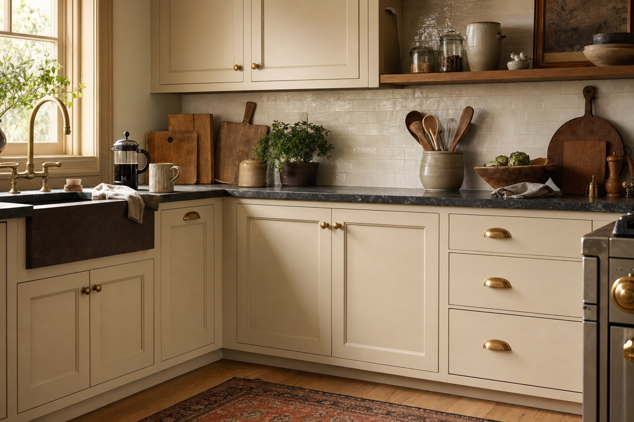 Inukshuk by Benjamin Moore on cabinets