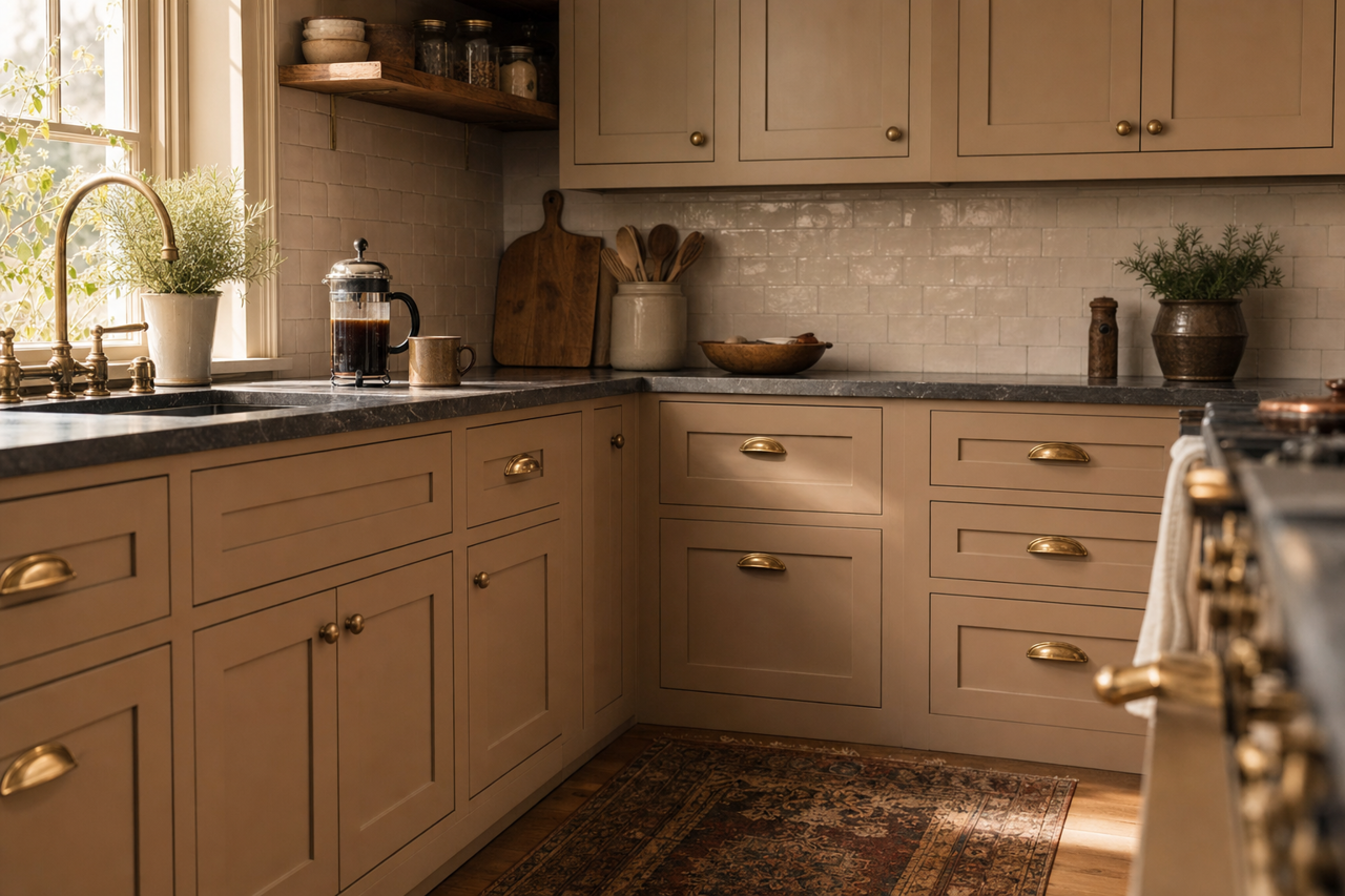 Flagstone by Benjamin Moore on cabinets