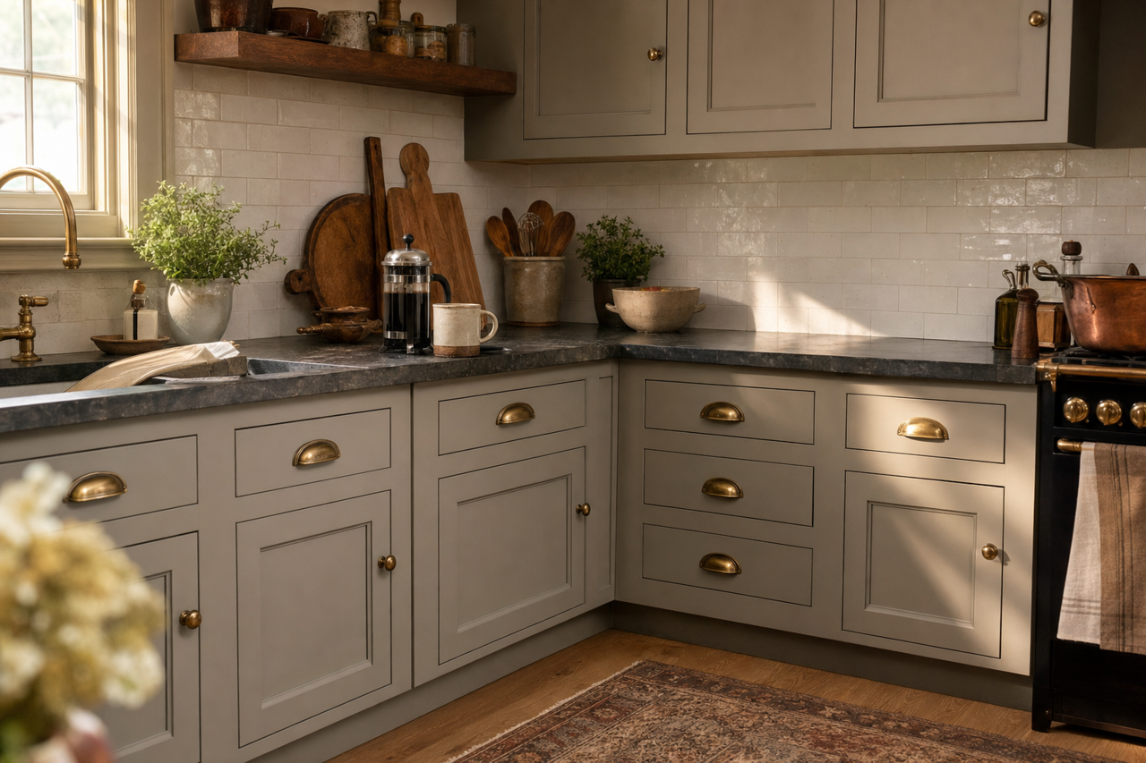 Escarpment by Benjamin Moore on cabinets