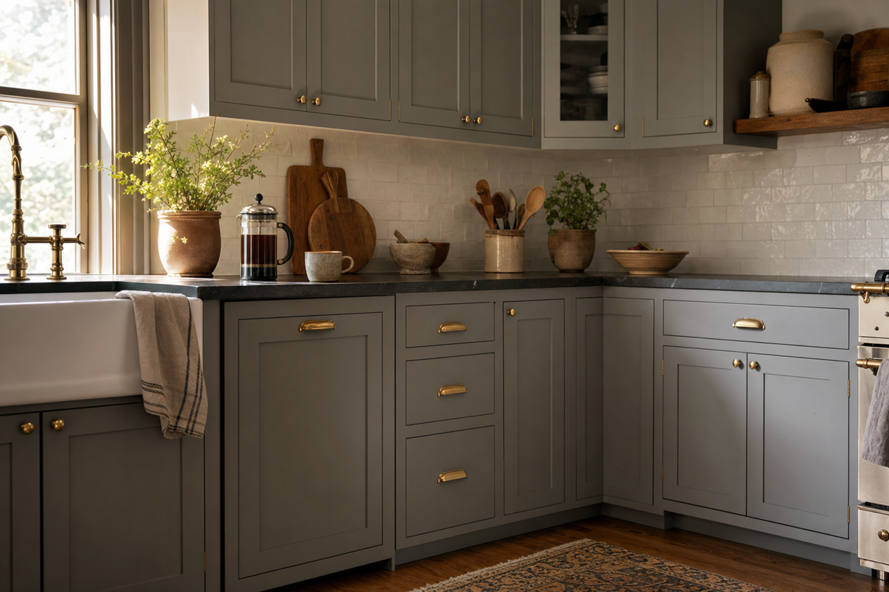 Overcoat by Benjamin Moore on cabinets