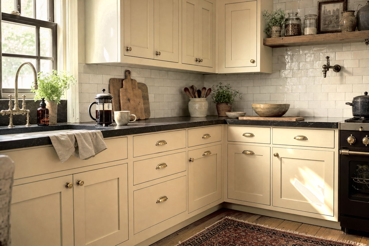 Hemp by Benjamin Moore on cabinets