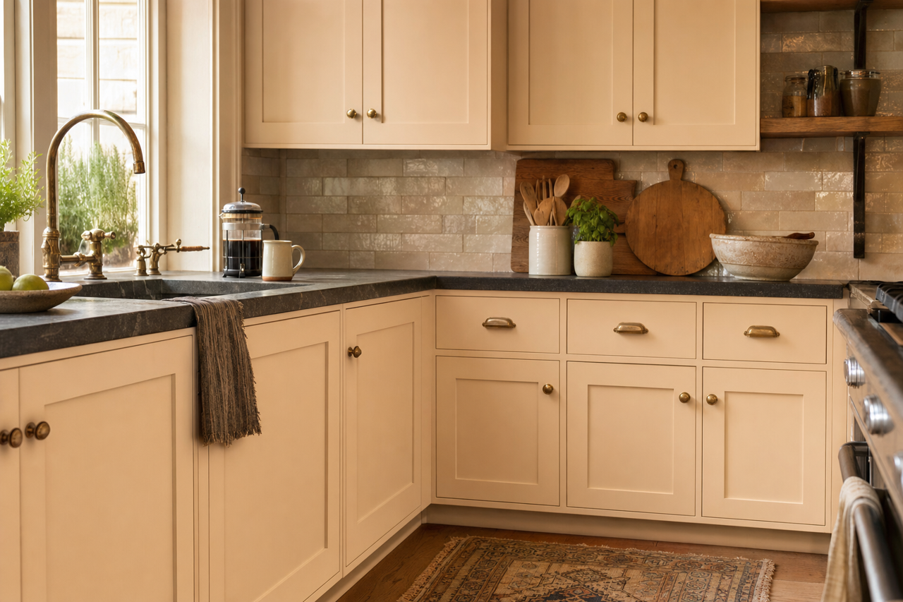 Brandy by Benjamin Moore on cabinets