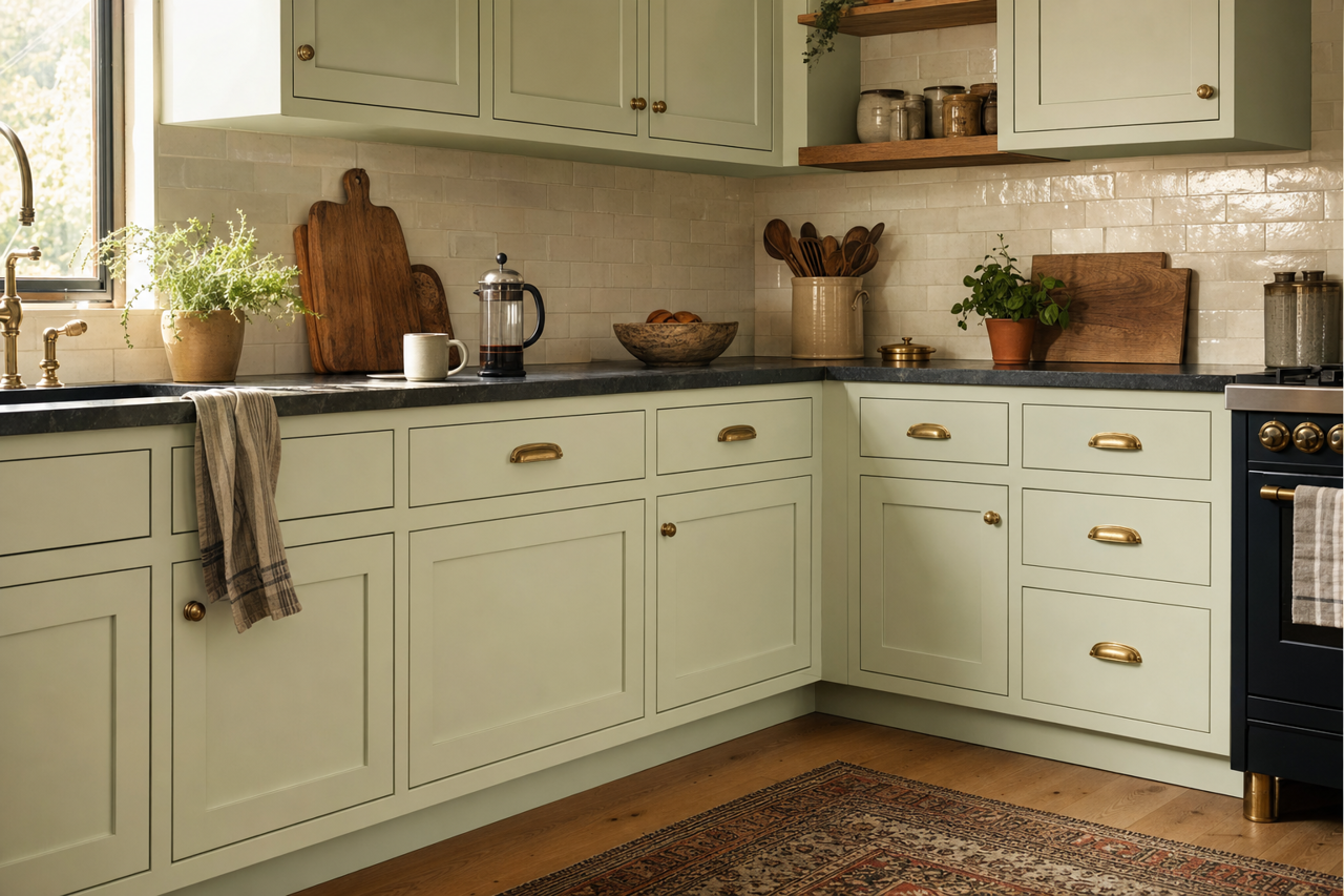 Tea by Benjamin Moore on cabinets