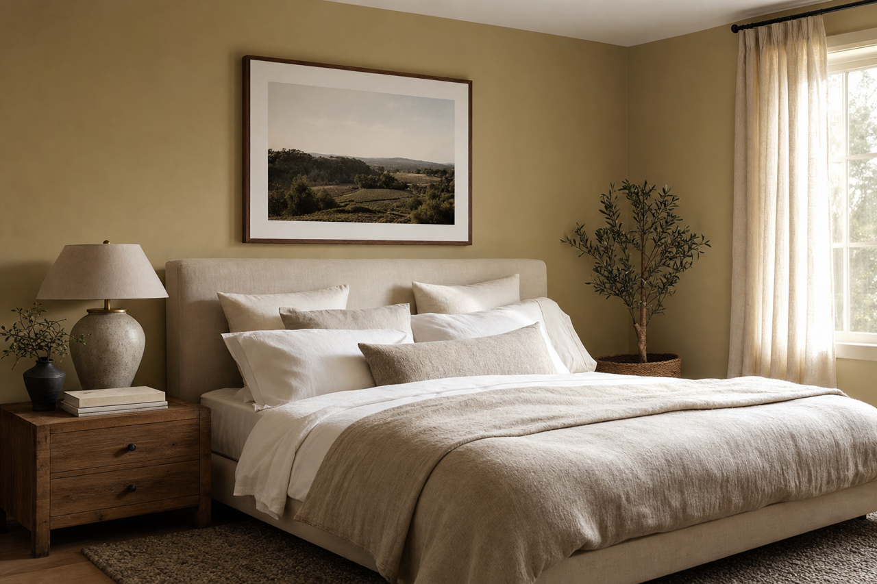 Bed by Benjamin Moore on interiors