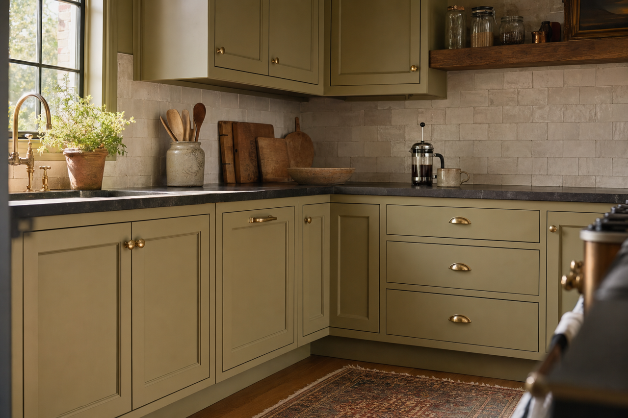 Tapenade by Benjamin Moore on cabinets