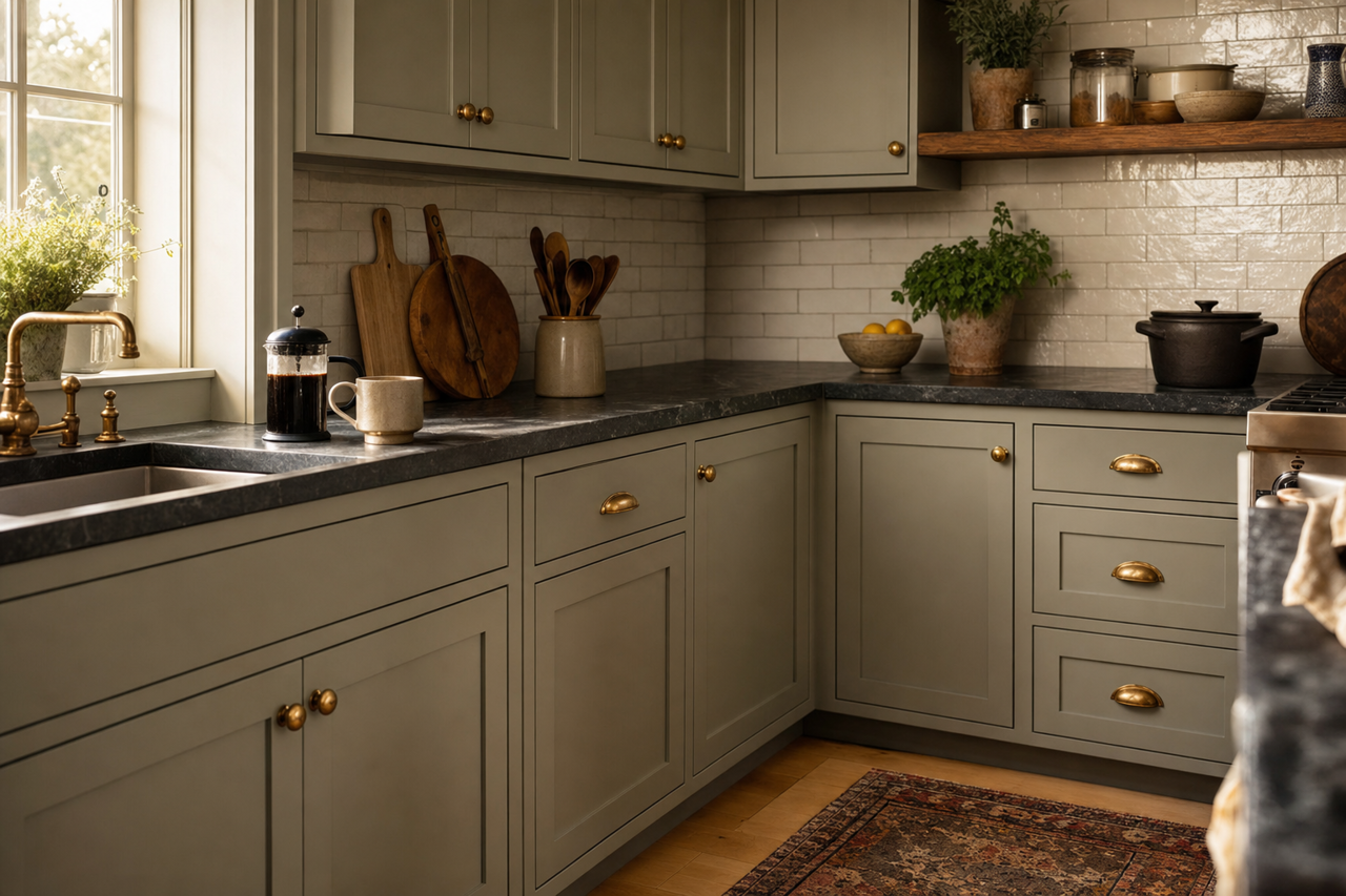 Taiga by Benjamin Moore on cabinets