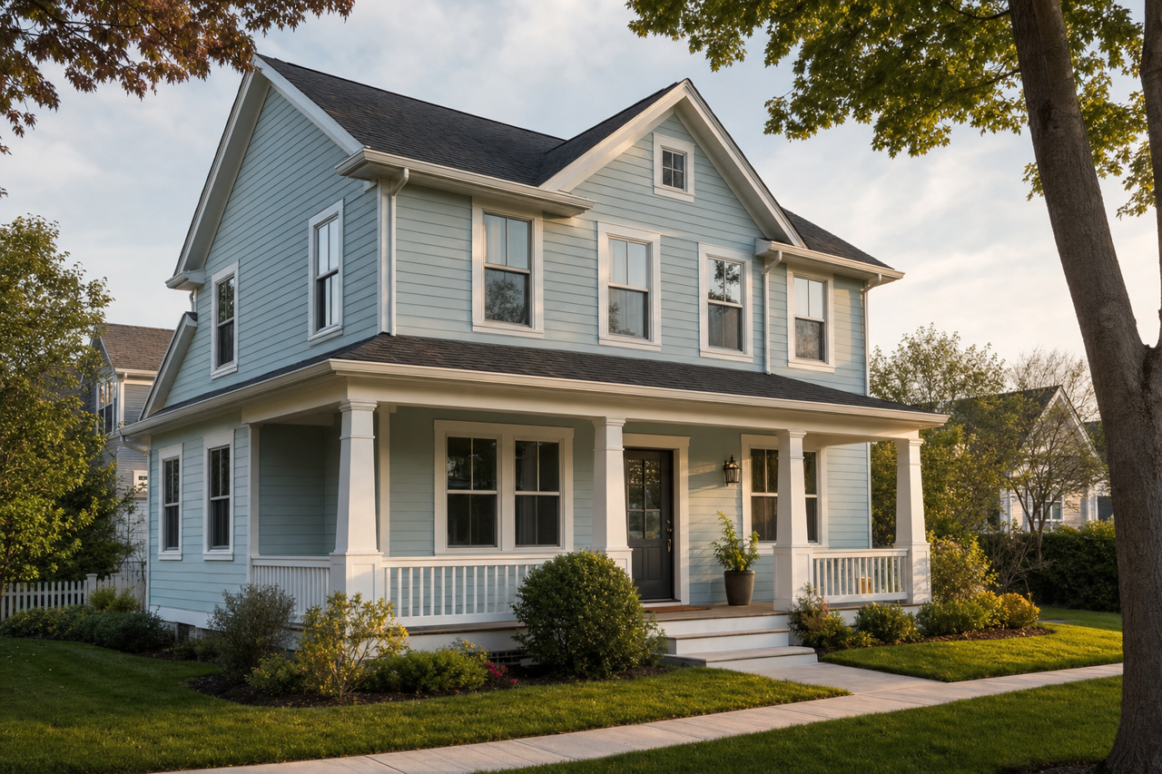 Blue by Benjamin Moore on exterior